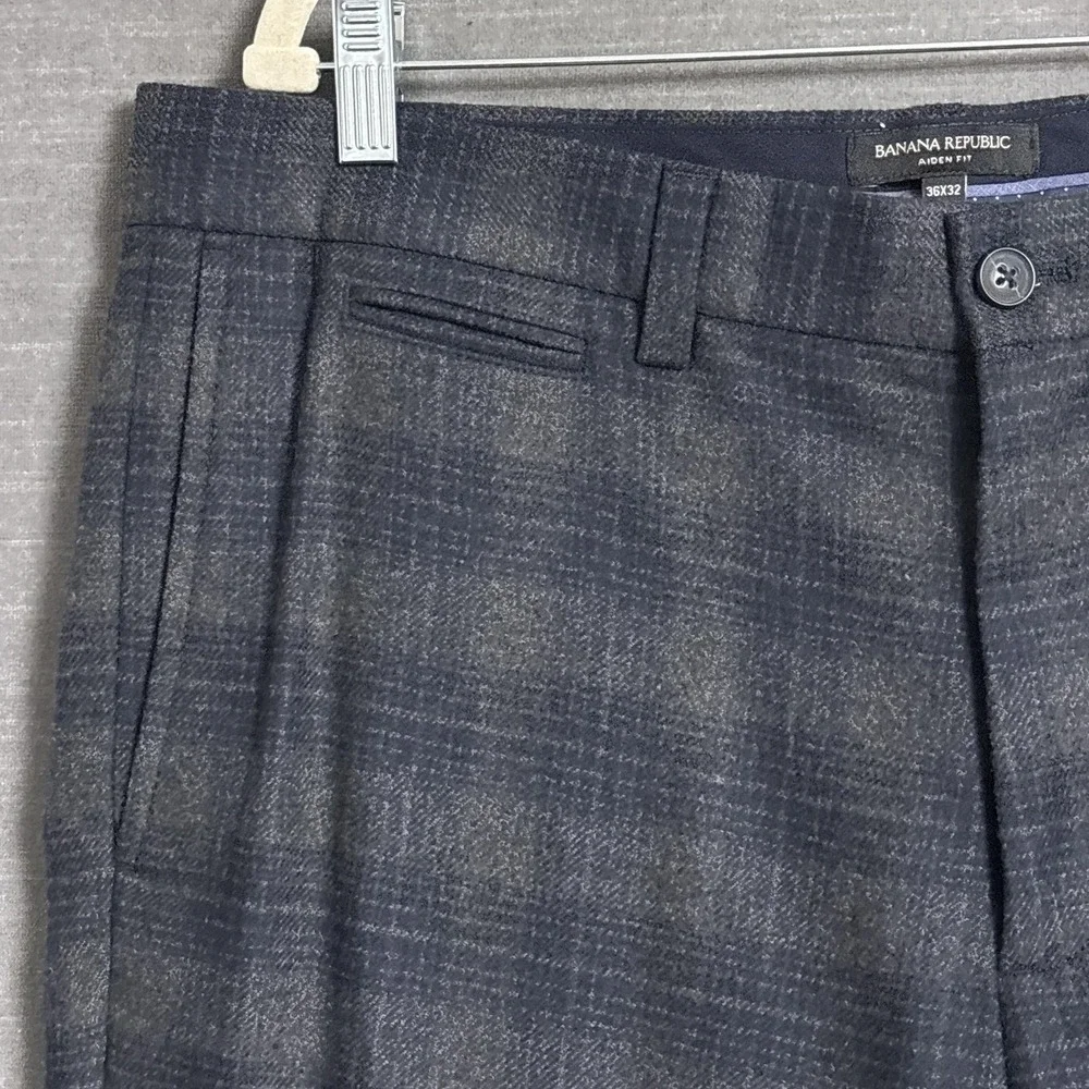 Banana Republic Pants 36x32 Aiden Fit Nova Fides Italian Wool Blue Plaid Flannel